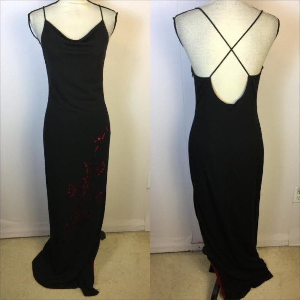 Vintage De Laru by Sheila Yen Formal Gown Maxi Dress Size 9/10 Womans Black Red